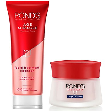 (Chính hãng)COMBO 1Kem & 1 RỬA  dưỡng ngăn ngừa lão hoá cao cấp ban đêm POND'S  Age Miracle 50g