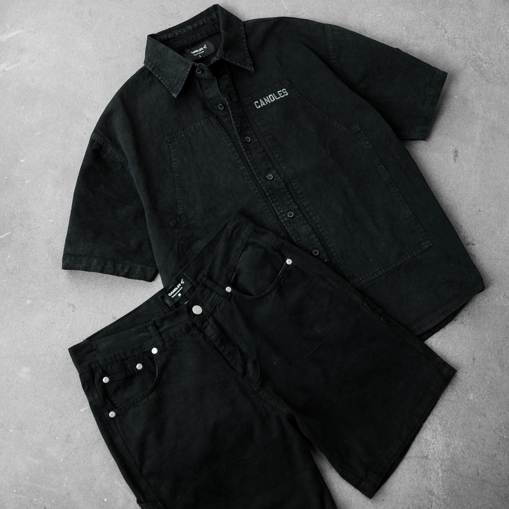 Áo sơ mi nam nữ oversized fit CANDLES TNE DOUBLE KNEE hình in sắc nét kết hợp thêu nổi Kaki 10oz chính hãng