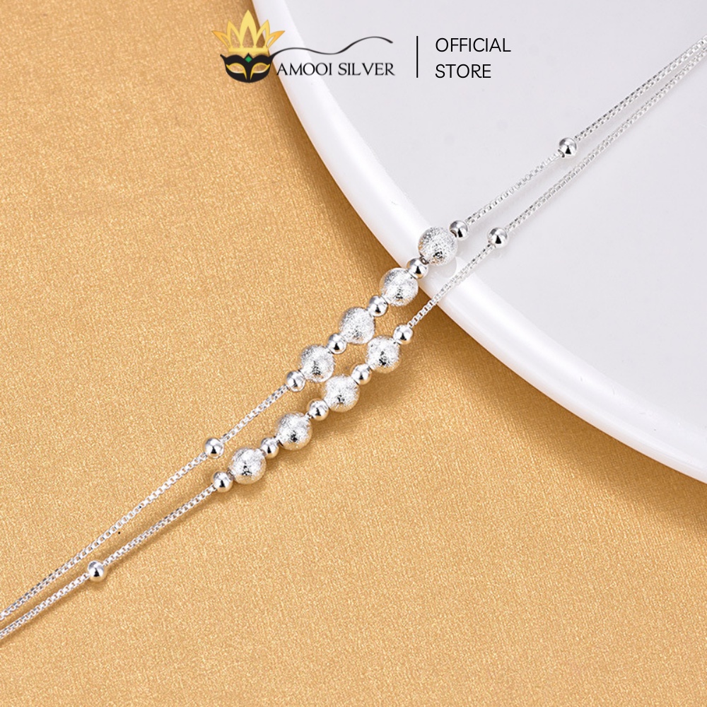 Lắc Tay Bạc S925 Dây Đôi Bi Cát Đính Đá Sang Trọng - Amooi Silver AT66
