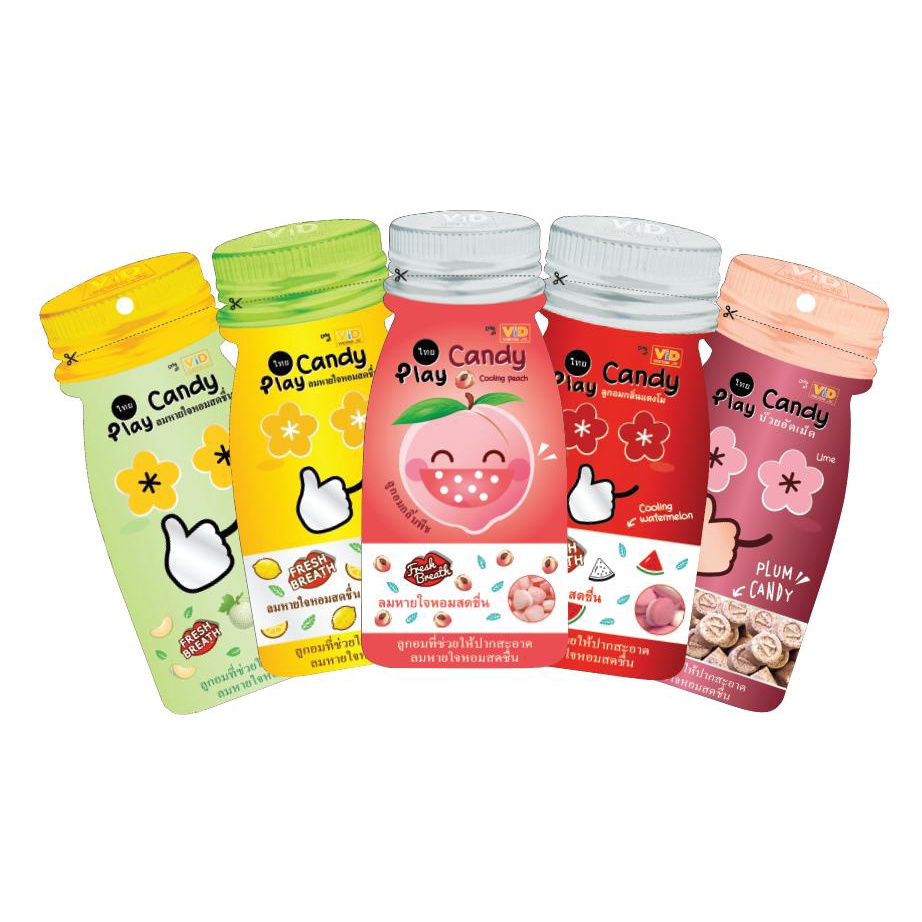 1 gói kẹo ngậm  thơm miệng  Playcandy Thái Lan 12g 5 vị trái cây