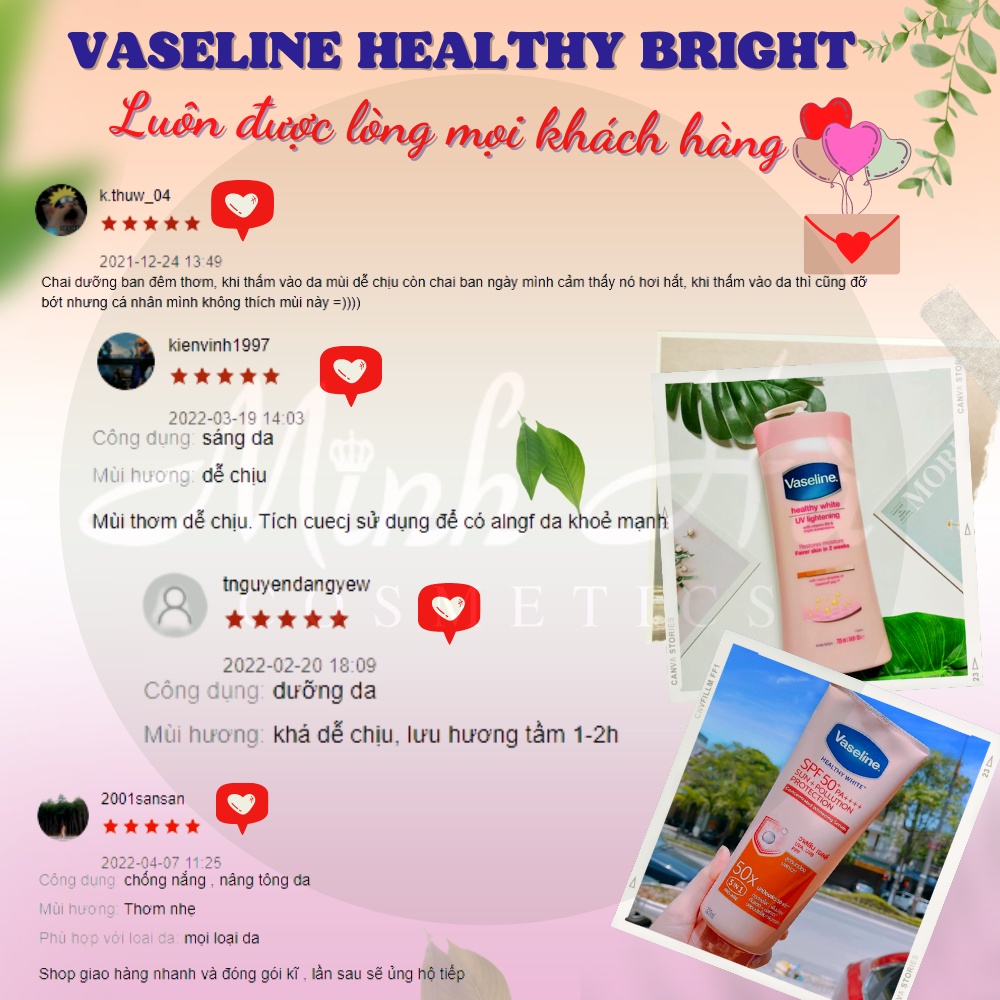 Bộ đôi sữa dưỡng thể ngày và đêm Vaseline Healthy White 725ml &amp; Vaseline 50x Thái Lan 320ml