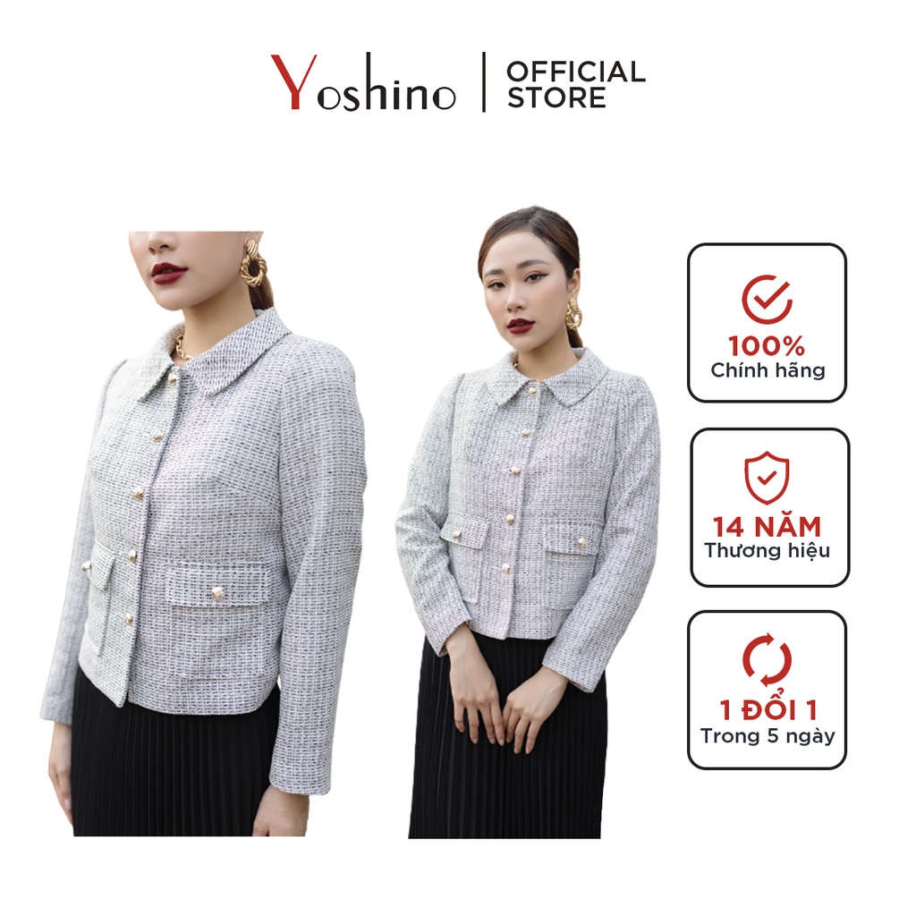 Áo Vest Tweed Nữ YOSHINO Chất liệu dạ màu Ghi Hiện Đại Sang Trọng 113390312