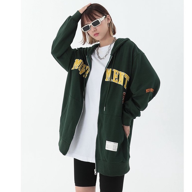 Áo khoác nỉ hoodie zip move ment trơn basic vintage nam nữ  Dáng suông oversize 70kg dài tay vintage unisex