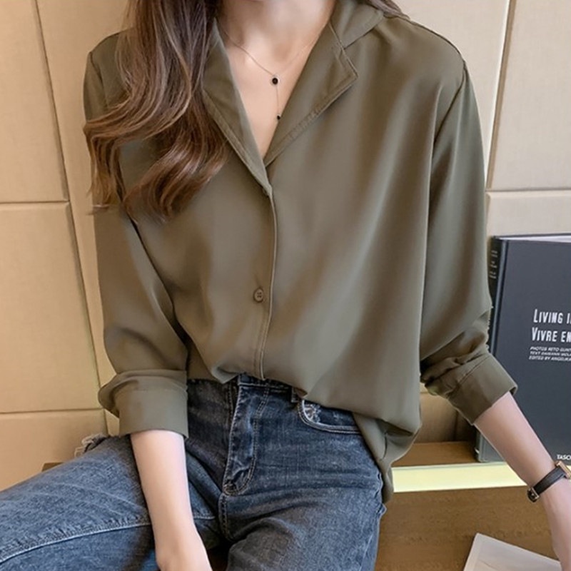 Áo Sơ Mi Nữ Tay Dài Kiểu Hàn Quốc Cổ Vest Đồ Cho Nữ Kiểu Sơ Mi Công Sở Đẹp  Cao Cấp K2T1-1