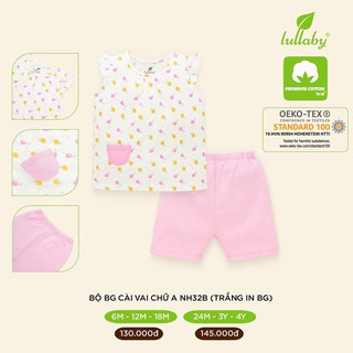 [Xả hàng hè] Bộ sát nách chữ A cài vai bé gái LULLABY chât liệu POINTELLE 100% PREMIUM COTTON