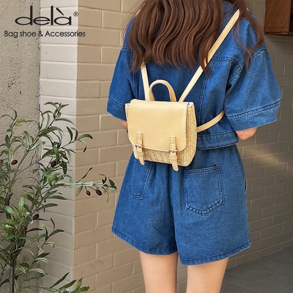 Dela Ba Lô Đeo Vai Cỡ Nhỏ Thiết Kế Đan Rơm Thời Trang Mùa Hè Phong Cách Hàn Quốc Cho Nữ