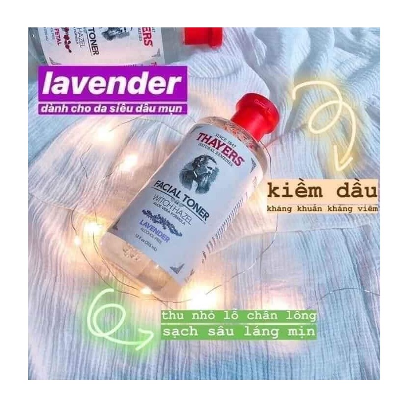 Nước hoa hồng không cồn Thayers Lavender Toner 355ml hoa oải hương Cho da dầu mụn