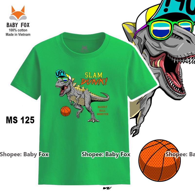 Áo thun bé trai 100% cotton loại tốt, áo phông thương hiệu BABY FOX, hình khủng long, size 10-55 kg  c
