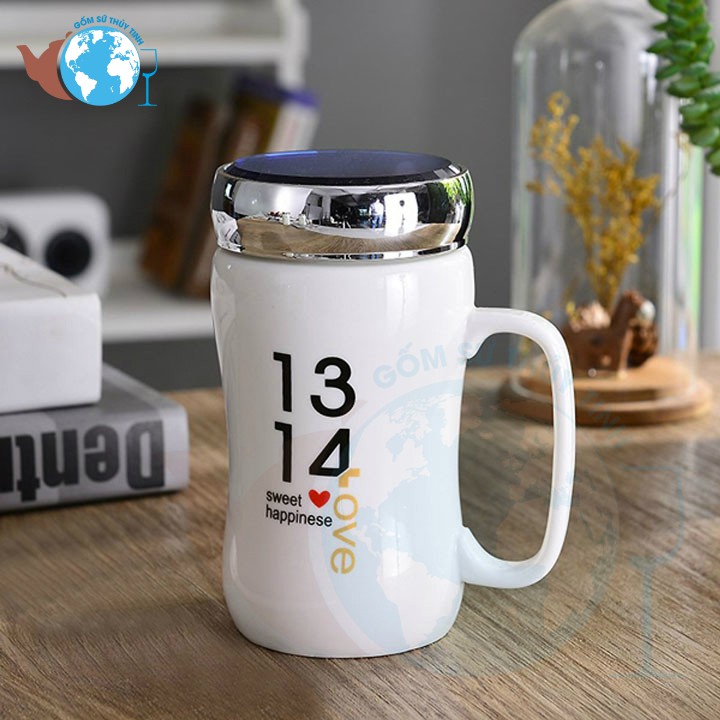 LY SỨ GIỮ NHIỆT 400ML NẮP TRÁNG GƯƠNG có tay cầm,in họa tiết ngẫu nhiên