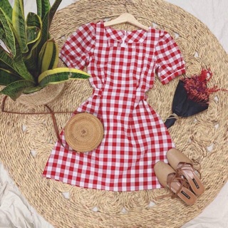 🍀☘️Blue caro dress (Ảnh Thật)