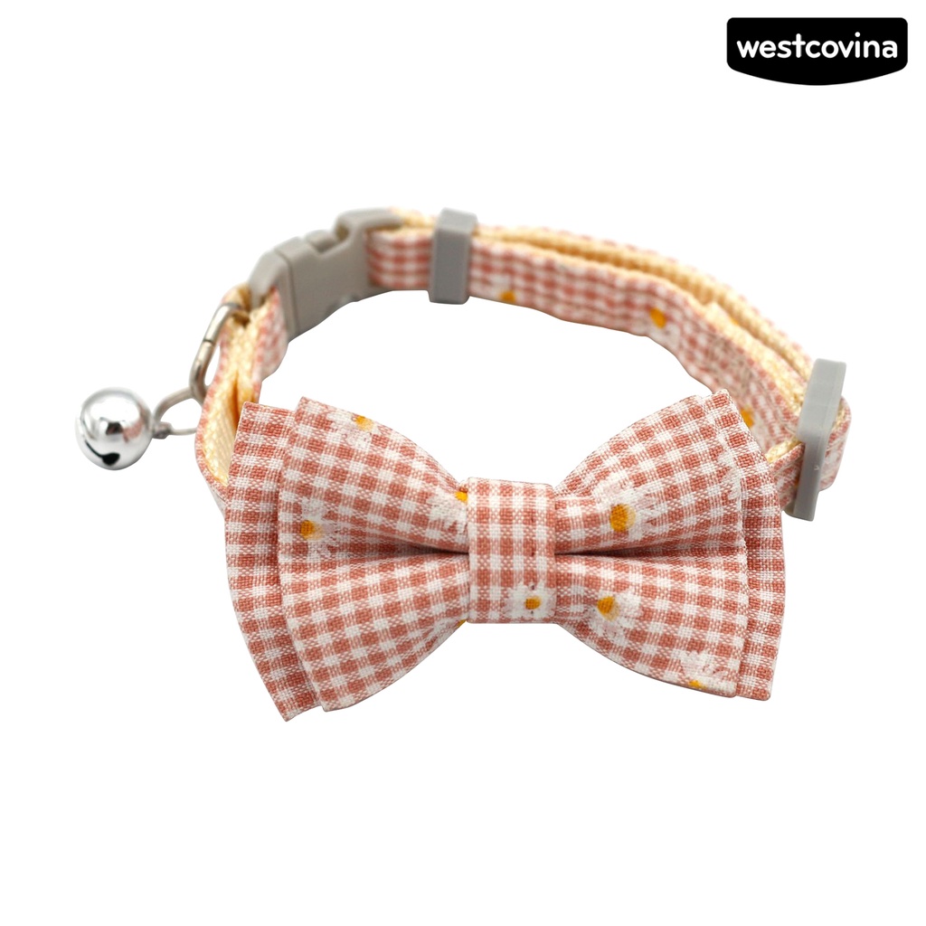 [Mới]♞Vòng Đeo Cổ Đính Nơ Họa Tiết Kẻ Ô Chống Thoát Hiểm Cho Thú Cưng