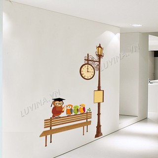 Decal dán tường trang trí phòng ngủ,quán cafe, lớp mầm non cho bé- Đồng hồ con cú