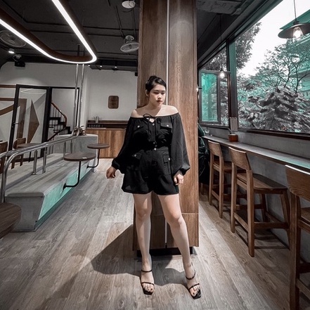 Set bộ áo trễ vai nhún thun tay dài quần short bigsize Mèo Mập Clothes chất đũi Hàn mịn mát