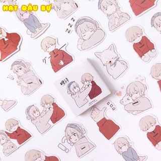 Hộp 45 Sticker Chủ Đề Cặp Đôi Cute Trang Trí Planner - Hạt đậu bự