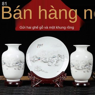 Jingdezhen gốm sứ và trang trí bình sứ cắm hoa phong cách Trung Quốc chai sứ ba mảnh tủ rượu trang trí đĩa đồ thủ công g