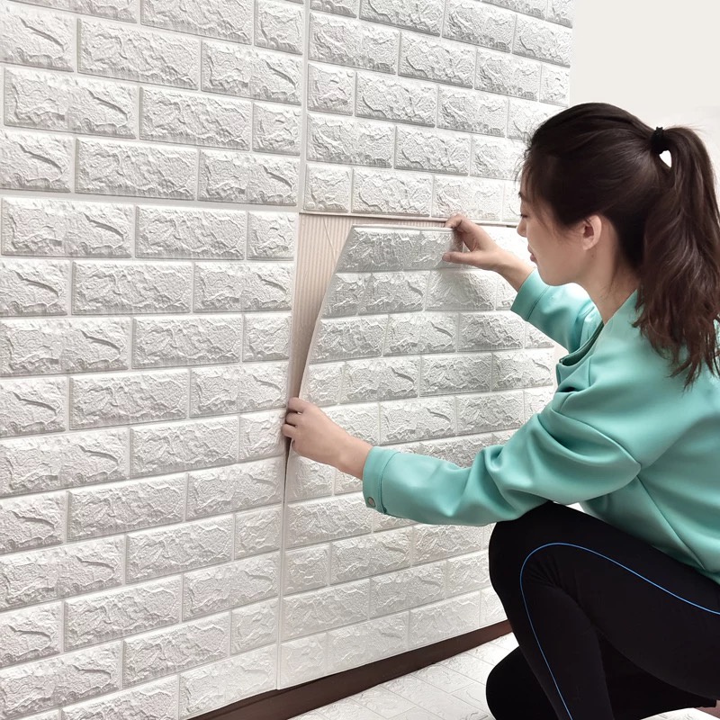 Miếng dán tường giả gạch 3D chống nước chống va chạm trang trí nhà cửa