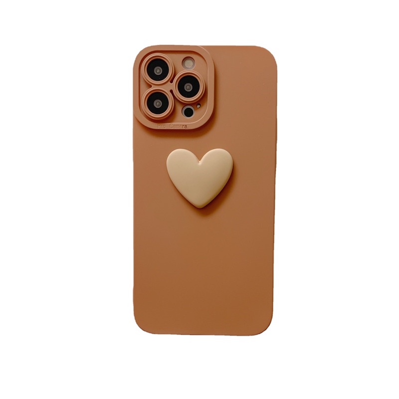 (SIÊU RẺ) Ốp lưng iphone trơn procam gắn trái tim to 2 màu nâu  7plus/8/8plus/x/xr/xs/11/12/13/pro/max/plus/promax