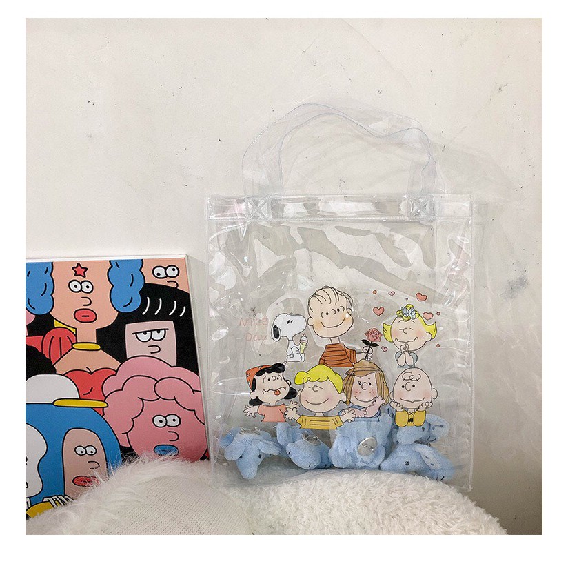 TÚI TOTE TRONG SUÔT CHPI HOTTREND Túi tote trong suốt Snoopy tiện lợi đựng Doll, Bomb