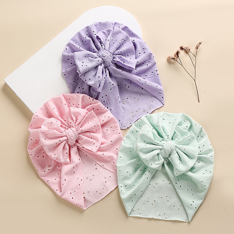 Mũ Beanie Cotton Mềm Mại Thoáng Khí Đính Nơ Thời Trang Xuân Hè Dành Cho Bé Gái