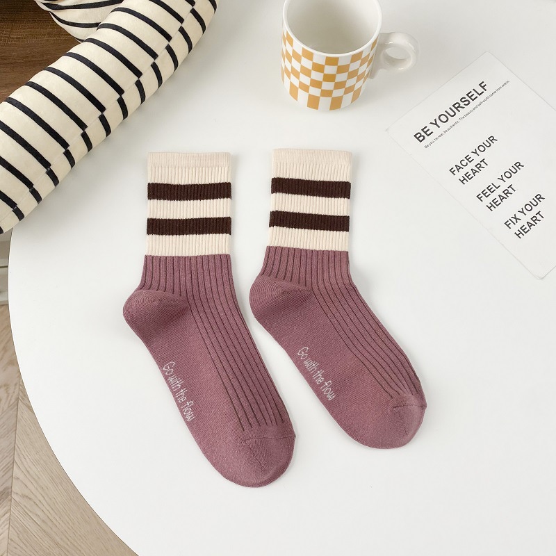 Vớ WAFNHA D574 họa tiết kẻ sọc màu trơn sáng tạo thời trang cho nữ