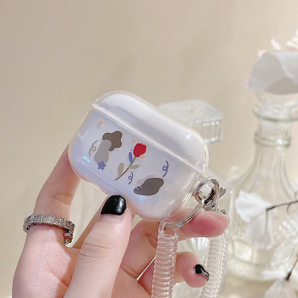 Vỏ Bảo Vệ Hộp Sạc Tai Nghe airpods 1 2 Pro 3rd Generation Pro 1/2 Trong Suốt Chống Sốc Họa Tiết Hoạt Hình Kèm Dây Đeo Kiểu Nhật Hàn