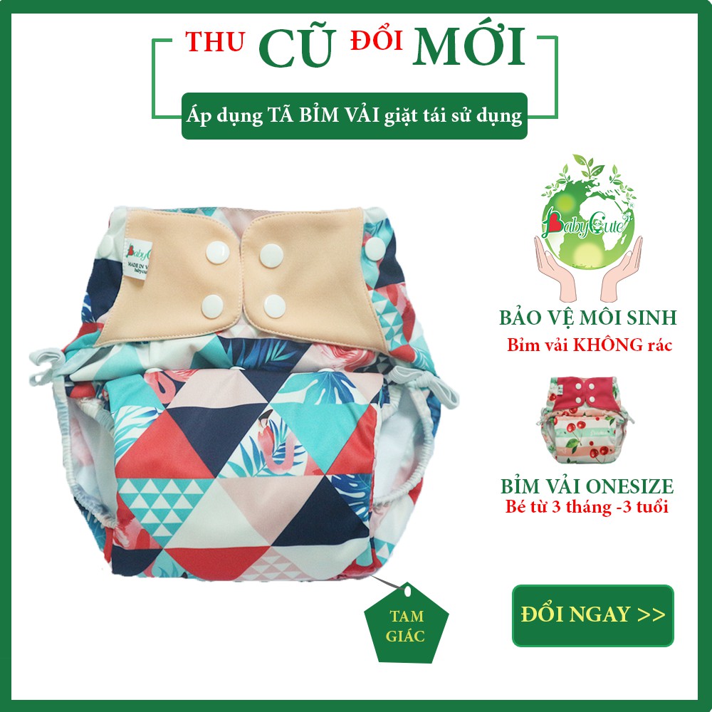 [ONE SIZE] Bỉm tã vải BabyCute Siêu chống tràn (1 bộ = 1 vỏ + 1 lót) tăng giảm CÚC bấm cho bé từ 5-25kg, mặc ngày và đêm