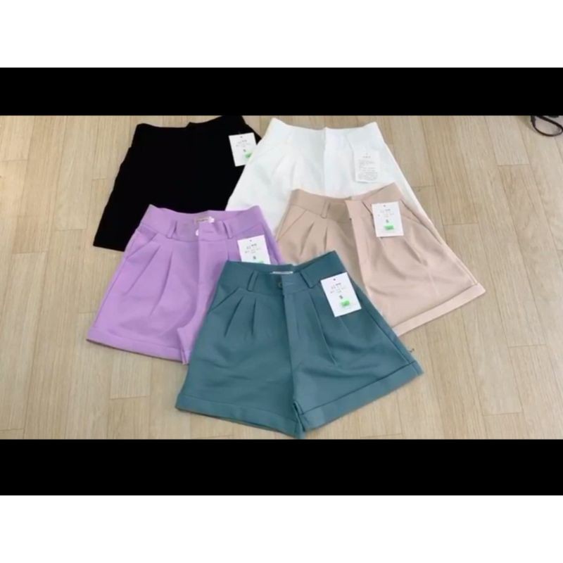 [AN MỘC] Quần Short lưng cao ống rộng xếp ly gập gấu cho nữ