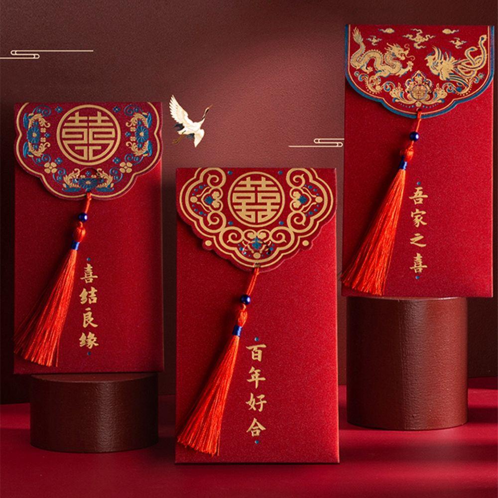 Set 10 Bao Lì Xì Đỏ Có Tua Rua Cho Tiệc Cưới / Sinh Nhật