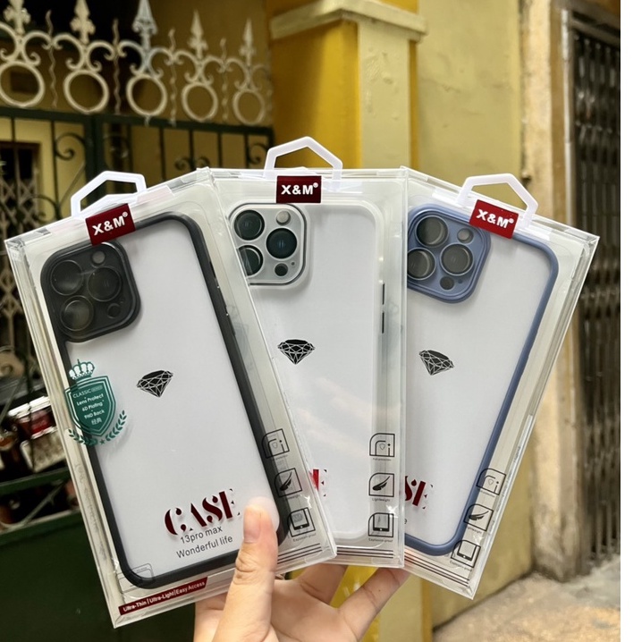 CHÍNH HÃNG Ốp X&amp;M LƯNG TRONG cứng chống ố viền màu bảo vệ Camera iPhone 11 12 13 / MINI / PRO / MAX