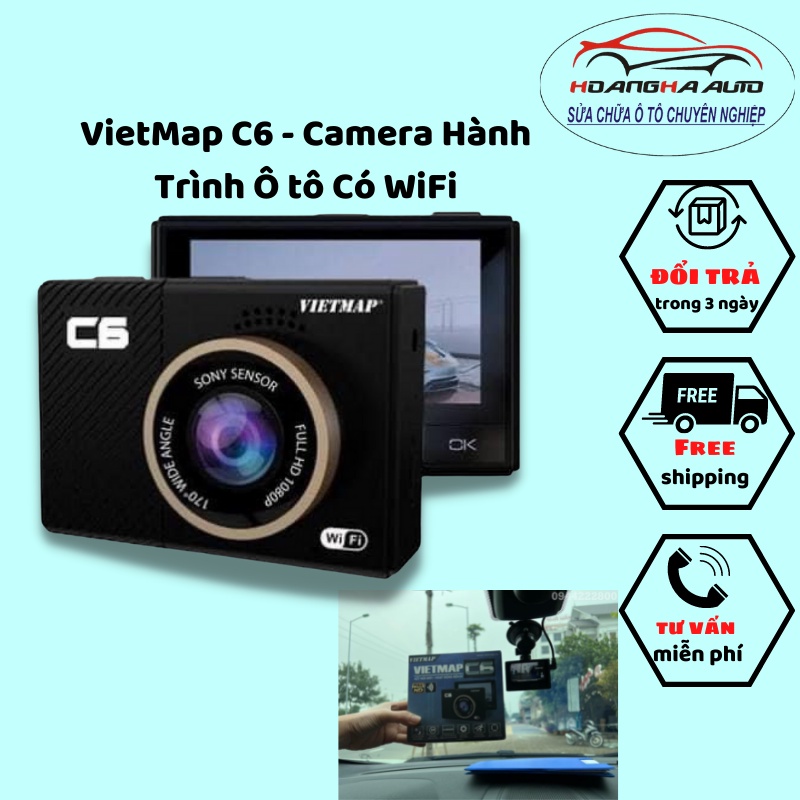 VietMap C6 - Camera Hành Trình Ô tô Có WiFi + Chất Lượng Full HD, Cảm Biến Sony Góc Rộng 170 độ + Thẻ 32GB