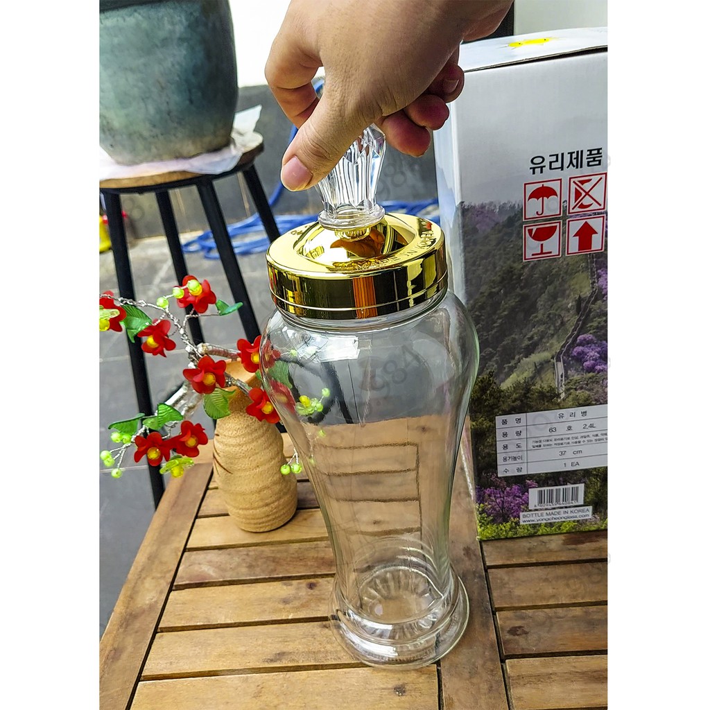 Bình thủy tinh Ngâm rượu 2,4L HÀN QUỐC YongCheon Bầu (Nắp có núm) No63. Hàng cao cấp - Phóng to sâm - Bảo vệ sức khỏe. | BigBuy360 - bigbuy360.vn
