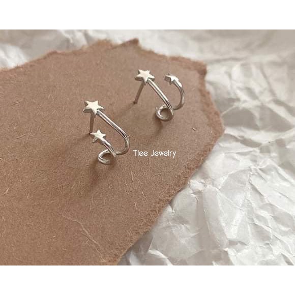 Khuyên tai bạc TLEE sao kép mini kiểu dáng lạ cá tính TleeJewelry B0104