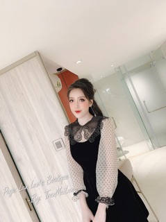 Váy nhung tay voan (ảnh thật)