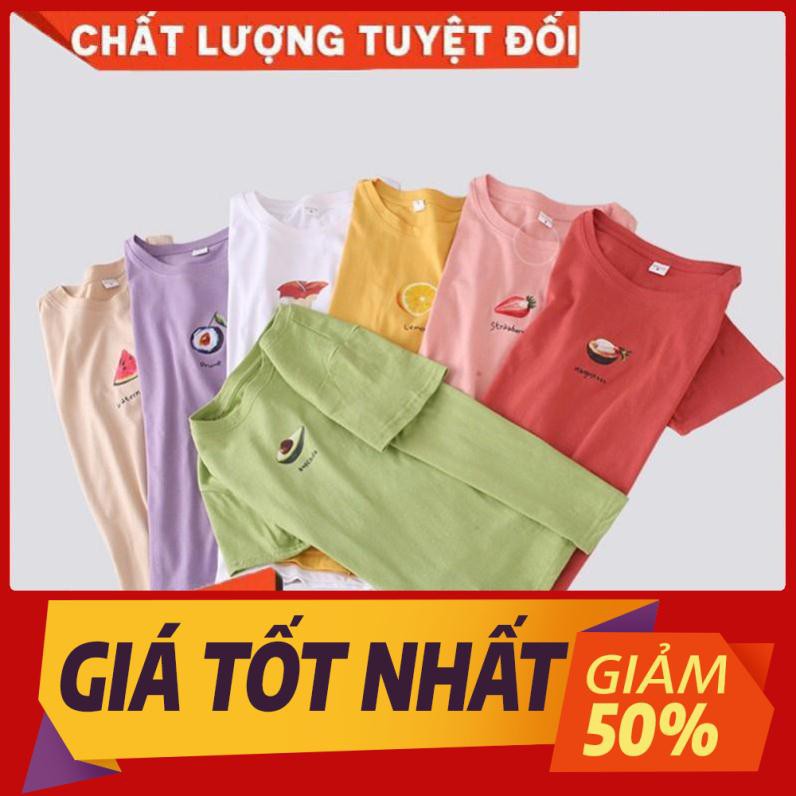 [HÀNG CÓ SẴN] - Áo thun nữ trơn hoa quả mùa hè hàn quốc 7 màu vintage