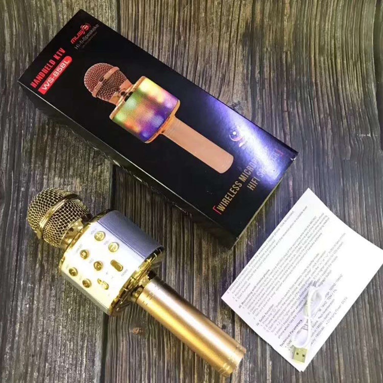 Micro karaoke bluetooth WS858L Mic hát cầm tay loa không dây mini hát hay đa năng - đèn theo nhạc [CHẤT]