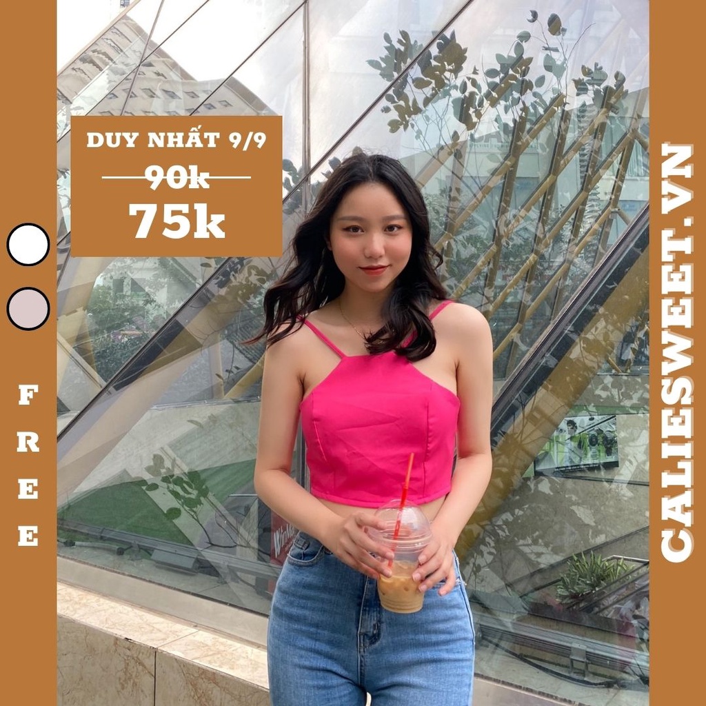 Áo yếm croptop Caliesweet croptop chất đũi lụa thắt nơ sau thích hợp đi biển đi chơi CLS007