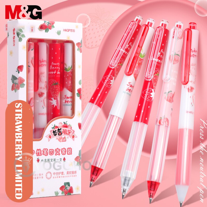 Set 4 bút bi gel 0.5mm màu đen hình quả dâu tây dễ thương