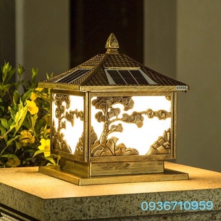 Đèn Trụ Cổng Năng Mặt Trời Kết Hợp Với Điện 220v Hình Cây Tùng Siêu Đẹp