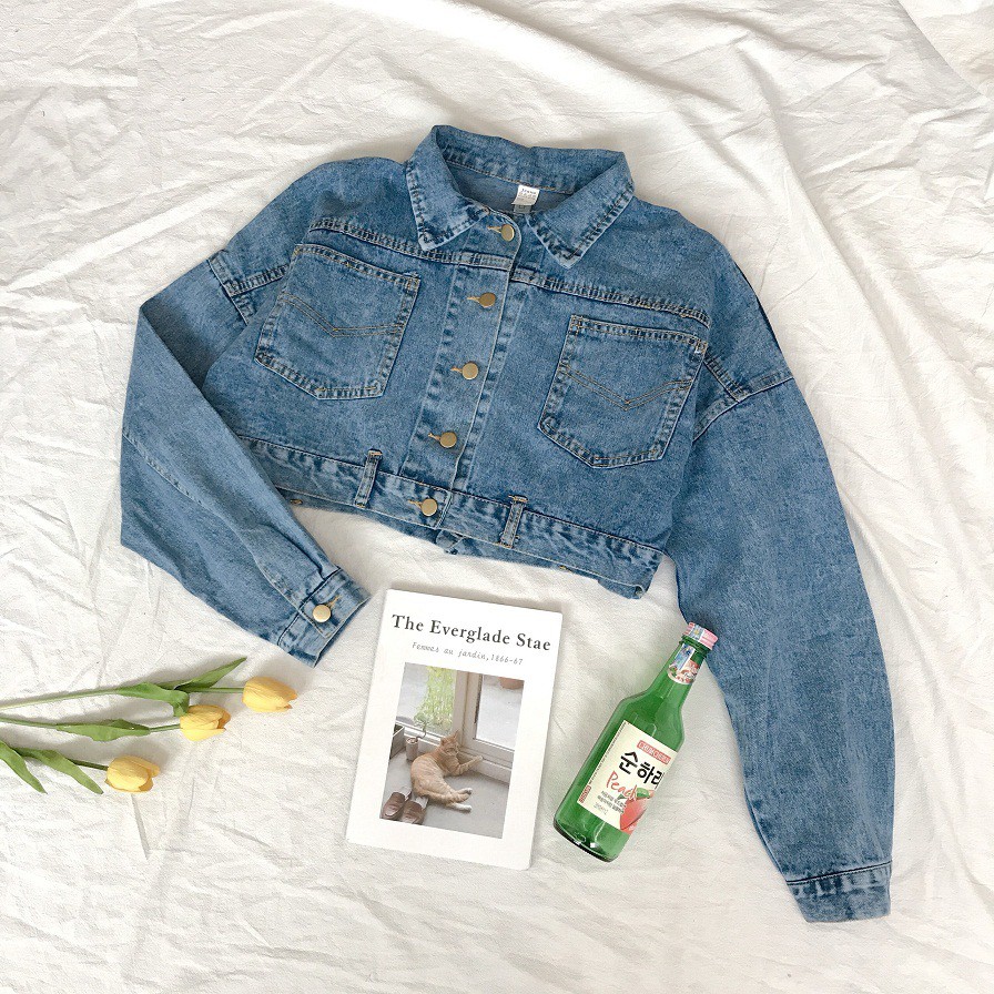 ÁO KHOÁC JEAN NỮ 4 CÚC SAU LƯNG (XANH JEAN) CROPTOP  SIÊU HOT 1816