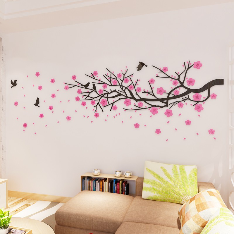 Tranh trang trí tết 2023 - Tranh dán tường mica 3d decor tranh hoa đào trang trí tết trang trí phòng khách, phòng ngủ