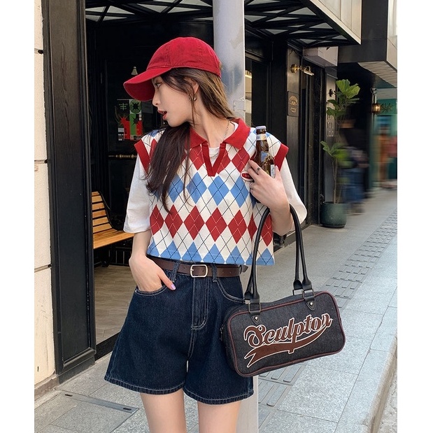 LALISAS Áo Dệt Kim Không Tay Dáng Rộng Phong Cách Thời Trang Hàn Quốc