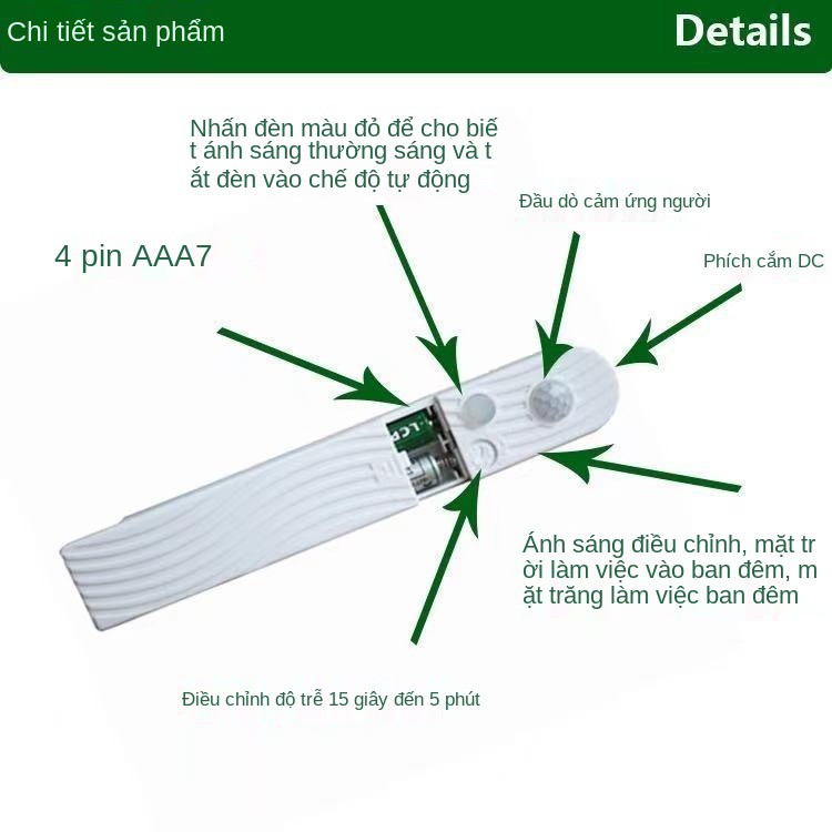 Đèn cảm ứng cơ thể người thông minh LED có tủ dưới đáy ngủ kệ bếp Dải quần áo