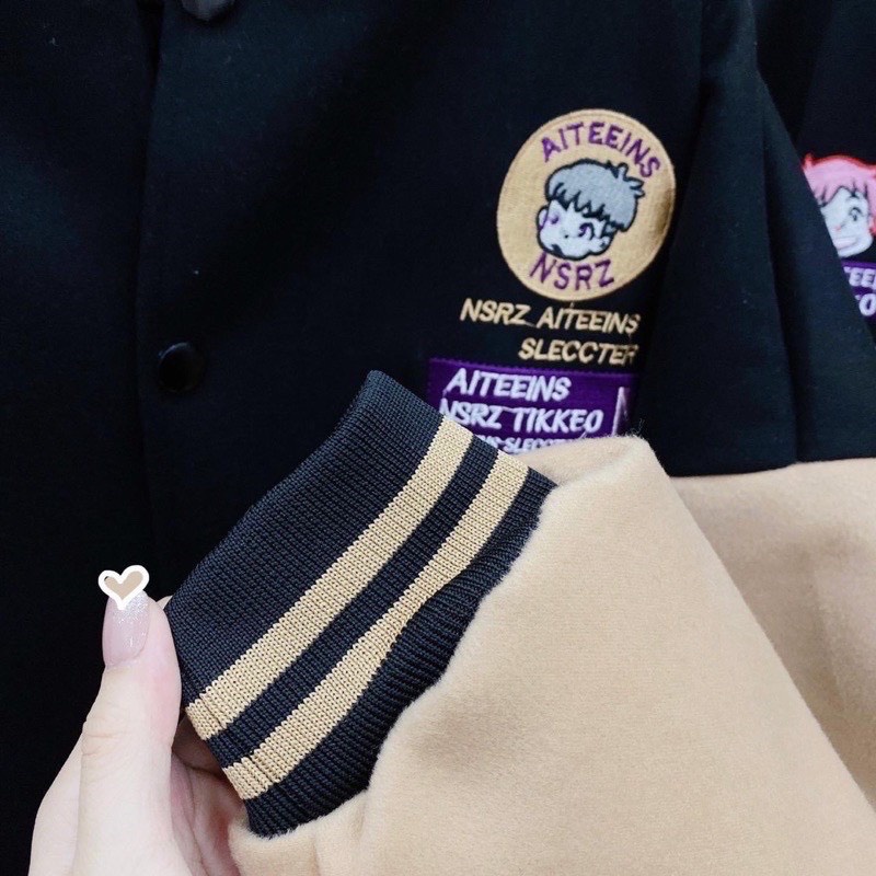 Áo Khoác Bomber Varsity Jacket Nam Nữ Chất Liệu Dạ Logo Thêu Áo 2 Lớp