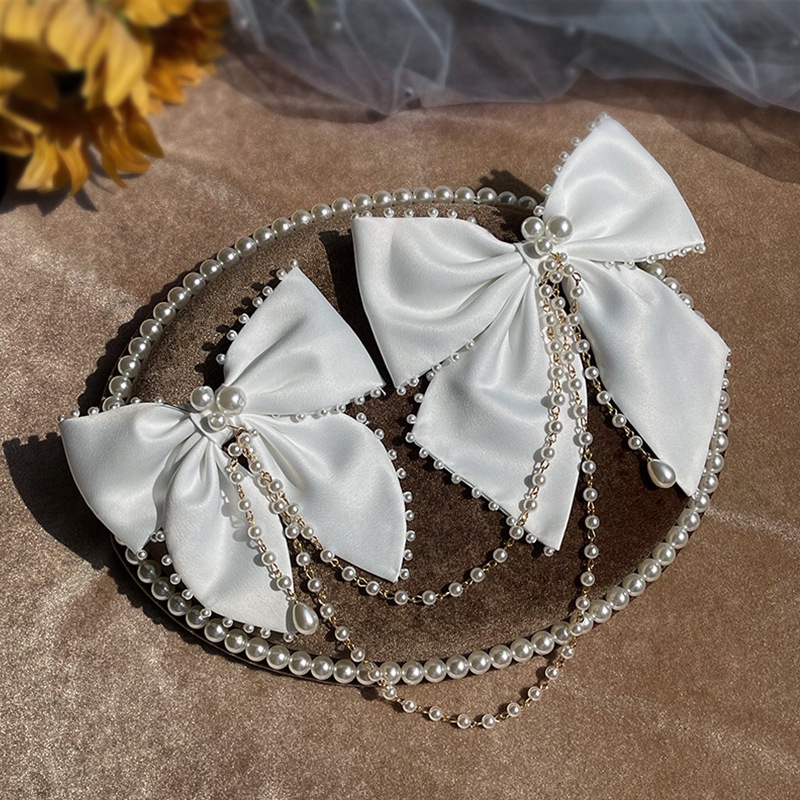 Kẹp Tóc Hình Nơ Đính Ngọc Trai Giả Màu Trắng Thời Trang Cho Cô Dâu