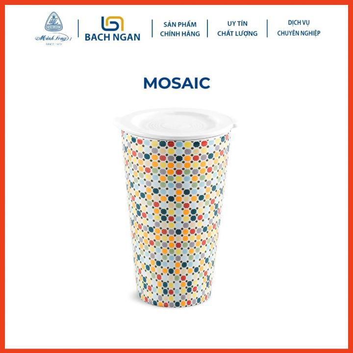 Ly sứ dưỡng sinh Minh Long - Mosaic 0.48 L, cao có nắp đậy dùng để uống trà, cafe, kiểu dáng sang trọng, giữ nhiệt tốt ,