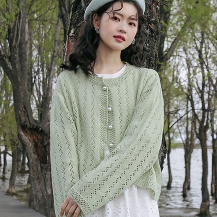 Áo cardigan ZHELIHANGFEI dệt kim tay dài dáng ôm eo cao dễ phối đồ