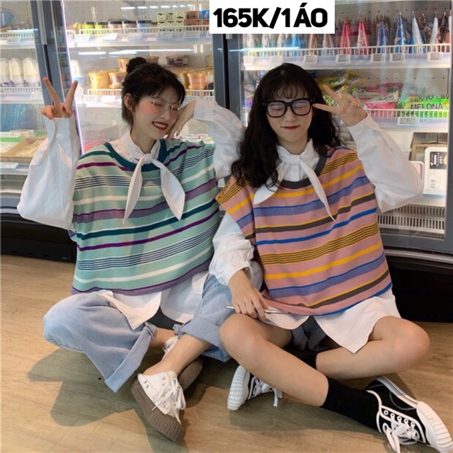 Áo ghi lê ulzzang sọc ngang màu sắc