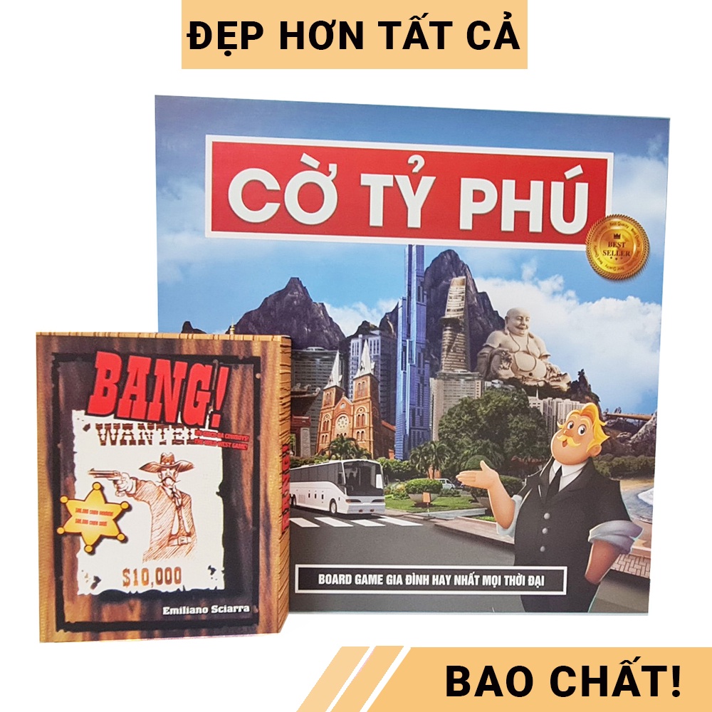 [COMBO 2 IN 1] Bộ đồ chơi Board game kinh điển, hấp dẫn, dễ chơi Cờ tỷ phú Monopoly cao cấp + Game thẻ bài Bang nhập vai