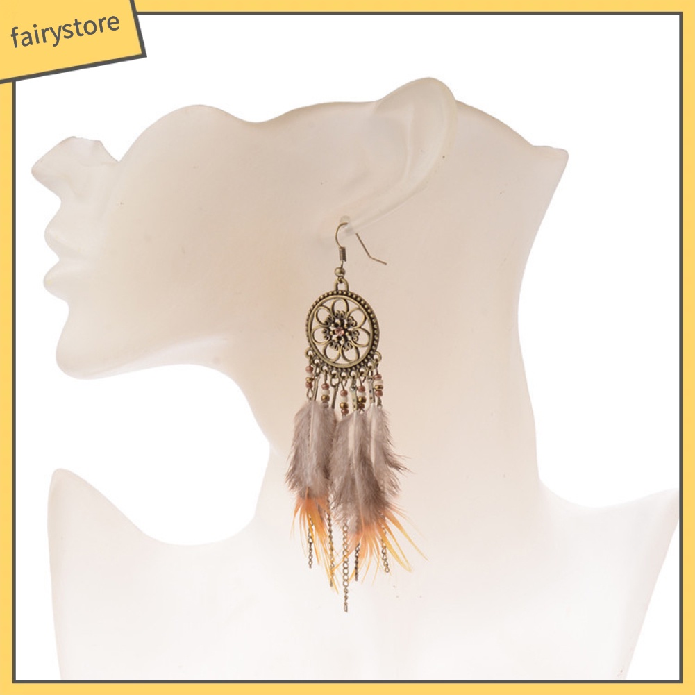 Bông tai lông vũ hình dreamcatcher