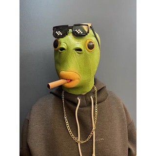 Tik Tok Biến thể Màu xanh lá cây Murloc Màu xanh lá cây Cá quái vật Mặt nạ Halloween Cosplay Môi trường tự nhiên Cao su Thực tế Mặt nạ đội đầu